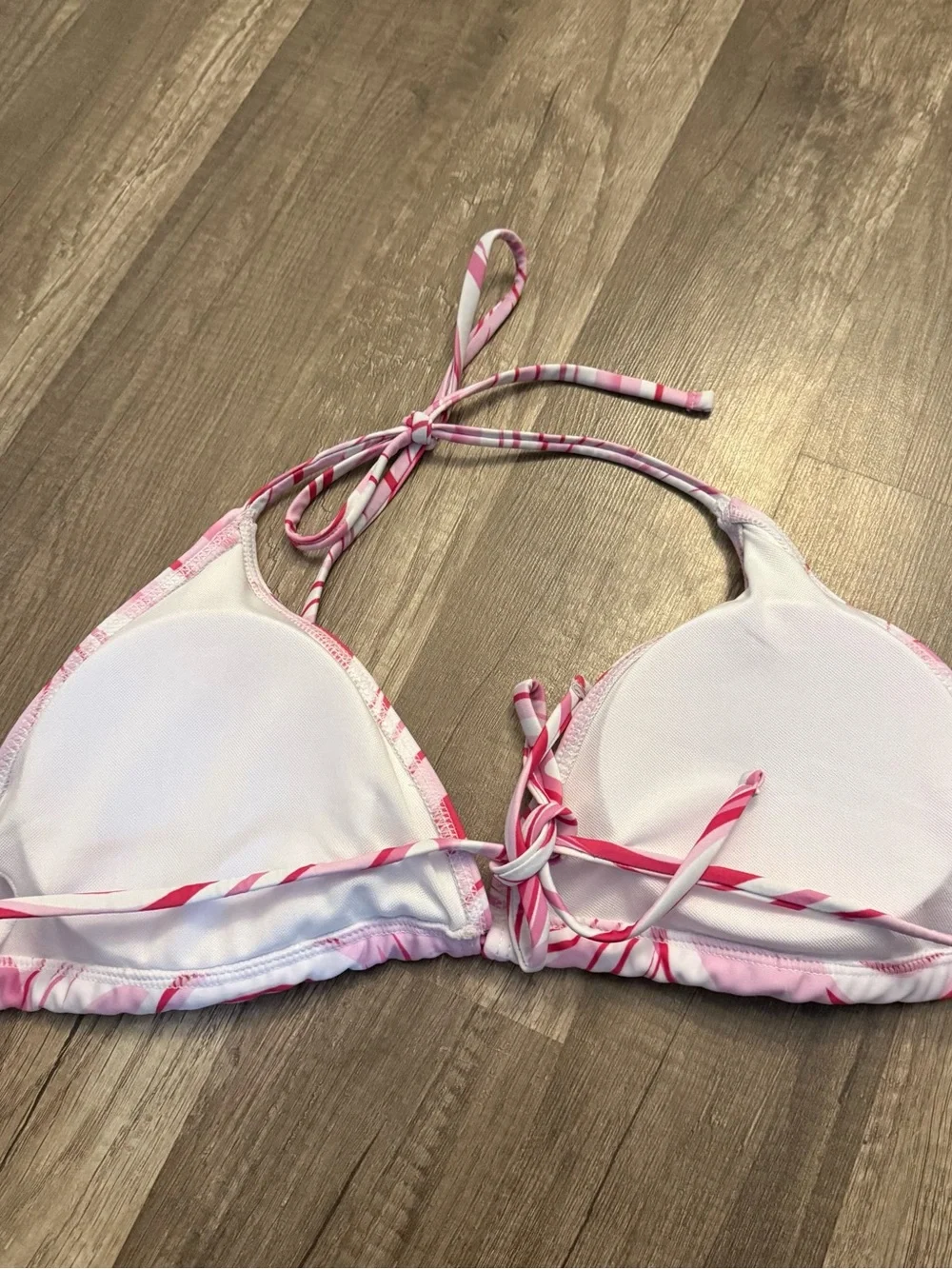 Pink Marble Swirl Triangle Bikini Top